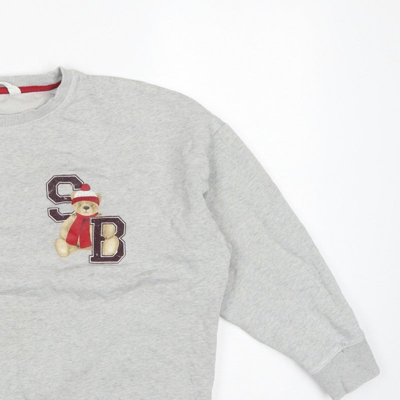 Marks and Spencer Grey Bear Varsity Sweatshirt Size 4 Teen Crew Neck