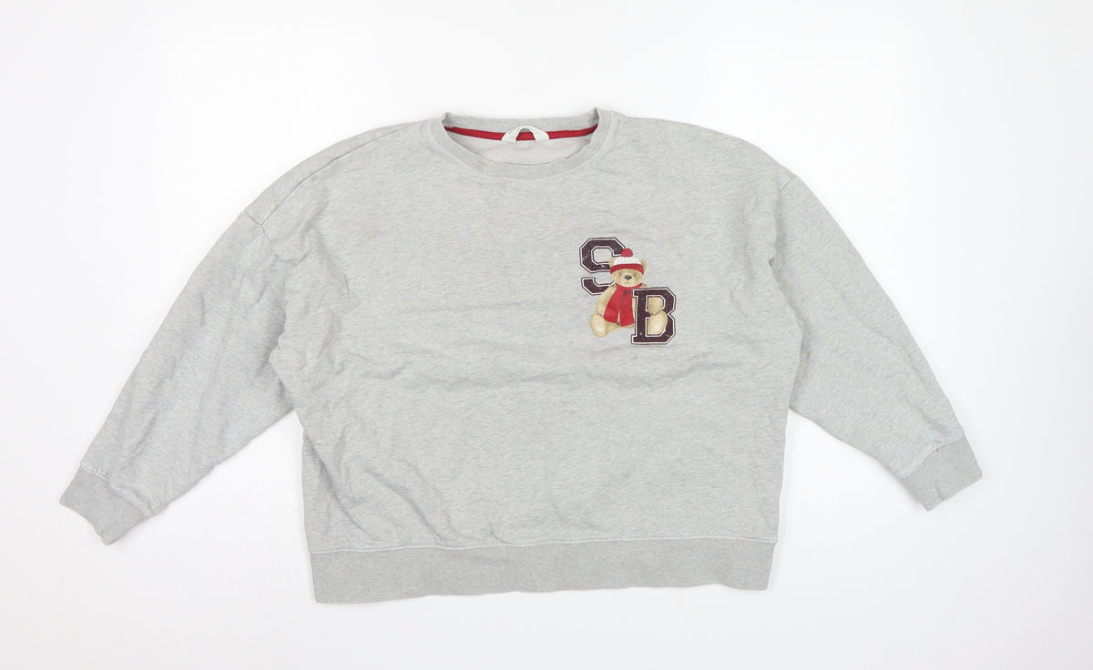Marks and Spencer Grey Bear Varsity Sweatshirt Size 4 Teen Crew Neck