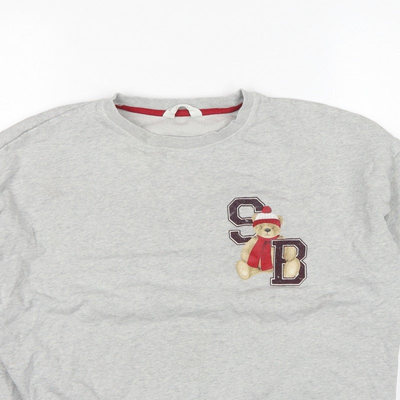 Marks and Spencer Grey Bear Varsity Sweatshirt Size 4 Teen Crew Neck