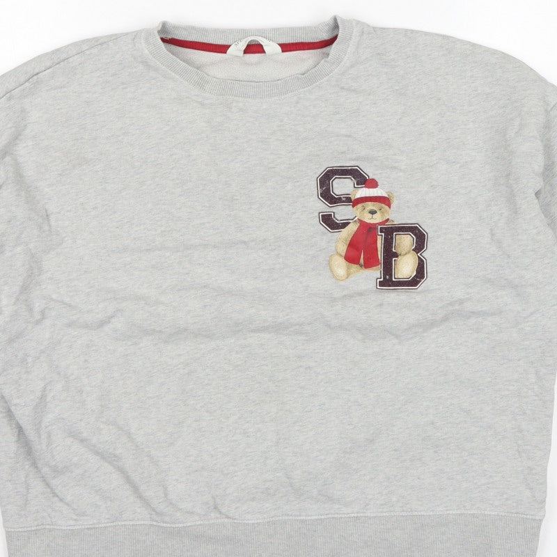Marks and Spencer Grey Bear Varsity Sweatshirt Size 4 Teen Crew Neck