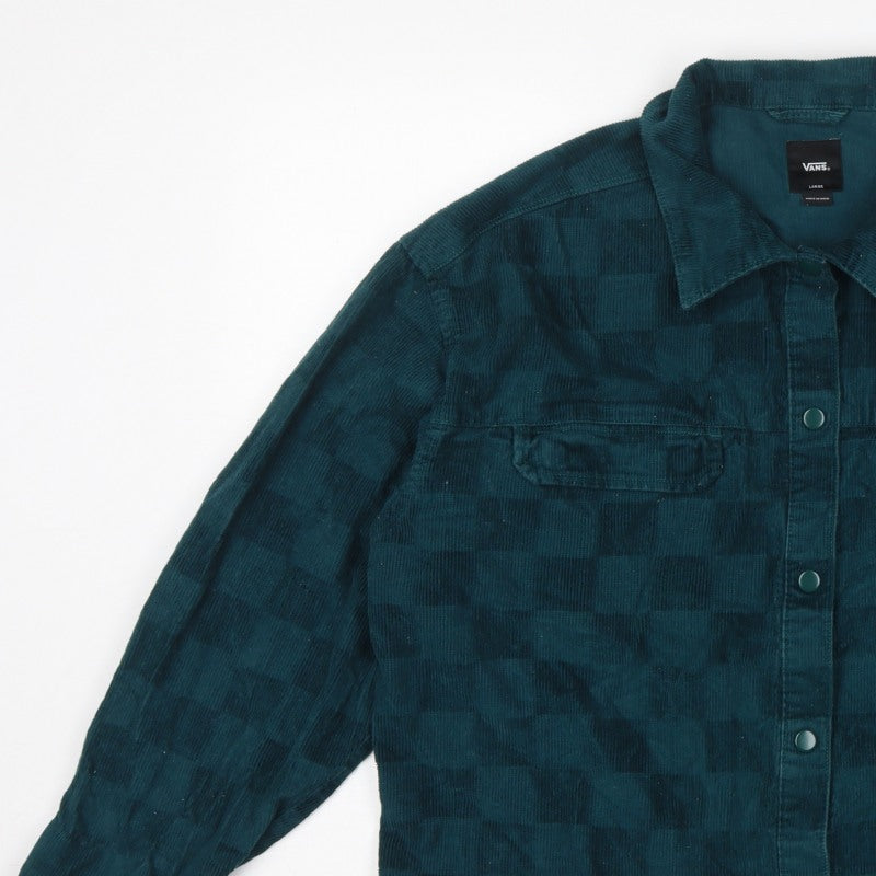 Vans Unisex Adults Green L Basic Corduroy Check Snap Button-Up Shirt