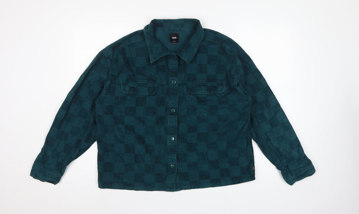Vans Unisex Adults Green L Basic Corduroy Check Snap Button-Up Shirt