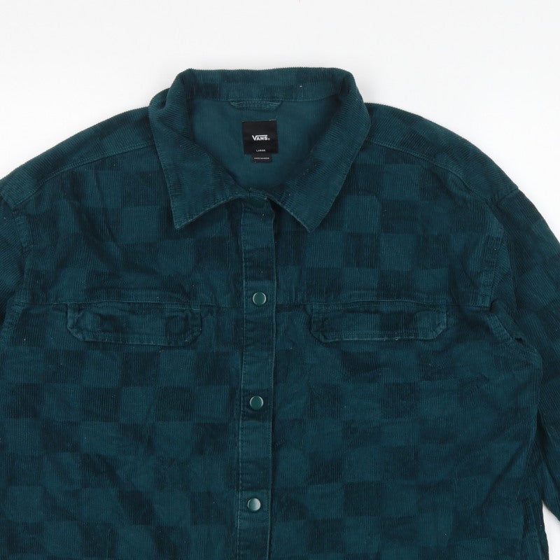 Vans Unisex Adults Green L Basic Corduroy Check Snap Button-Up Shirt