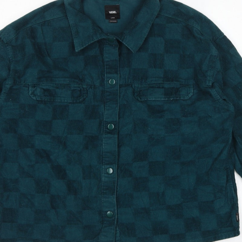 Vans Unisex Adults Green L Basic Corduroy Check Snap Button-Up Shirt