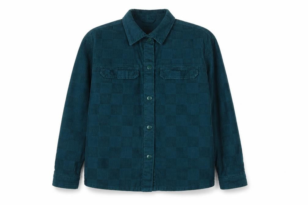 Vans Unisex Adults Green L Basic Corduroy Check Snap Button-Up Shirt