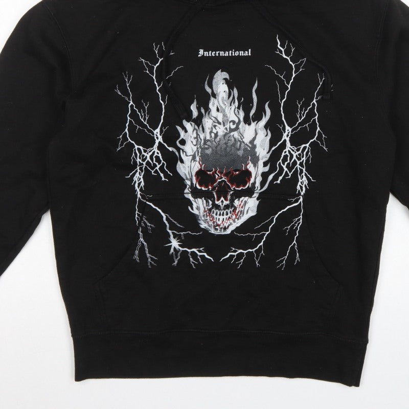 boohooMAN Men’s Black Small Skull Graphic Pullover Hoodie Gothic