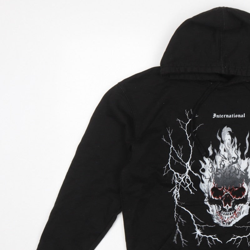 boohooMAN Men’s Black Small Skull Graphic Pullover Hoodie Gothic