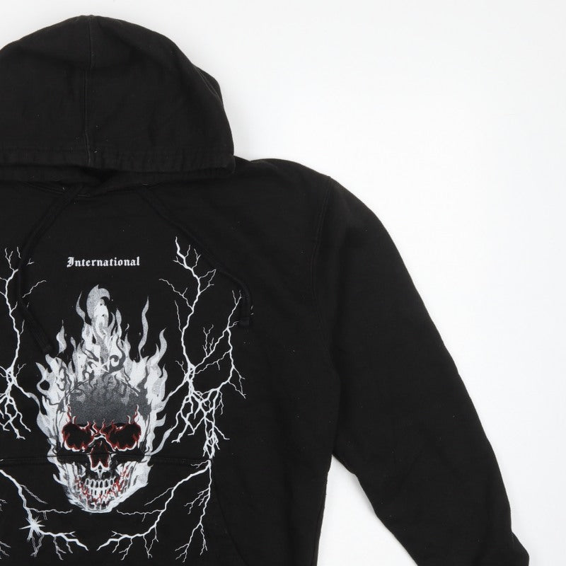 boohooMAN Men’s Black Small Skull Graphic Pullover Hoodie Gothic