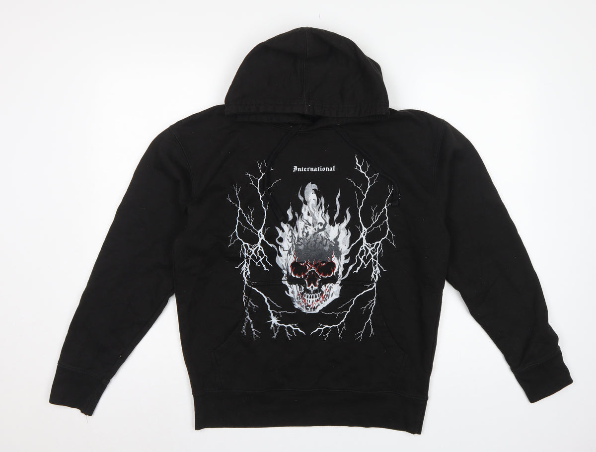 boohooMAN Men’s Black Small Skull Graphic Pullover Hoodie Gothic