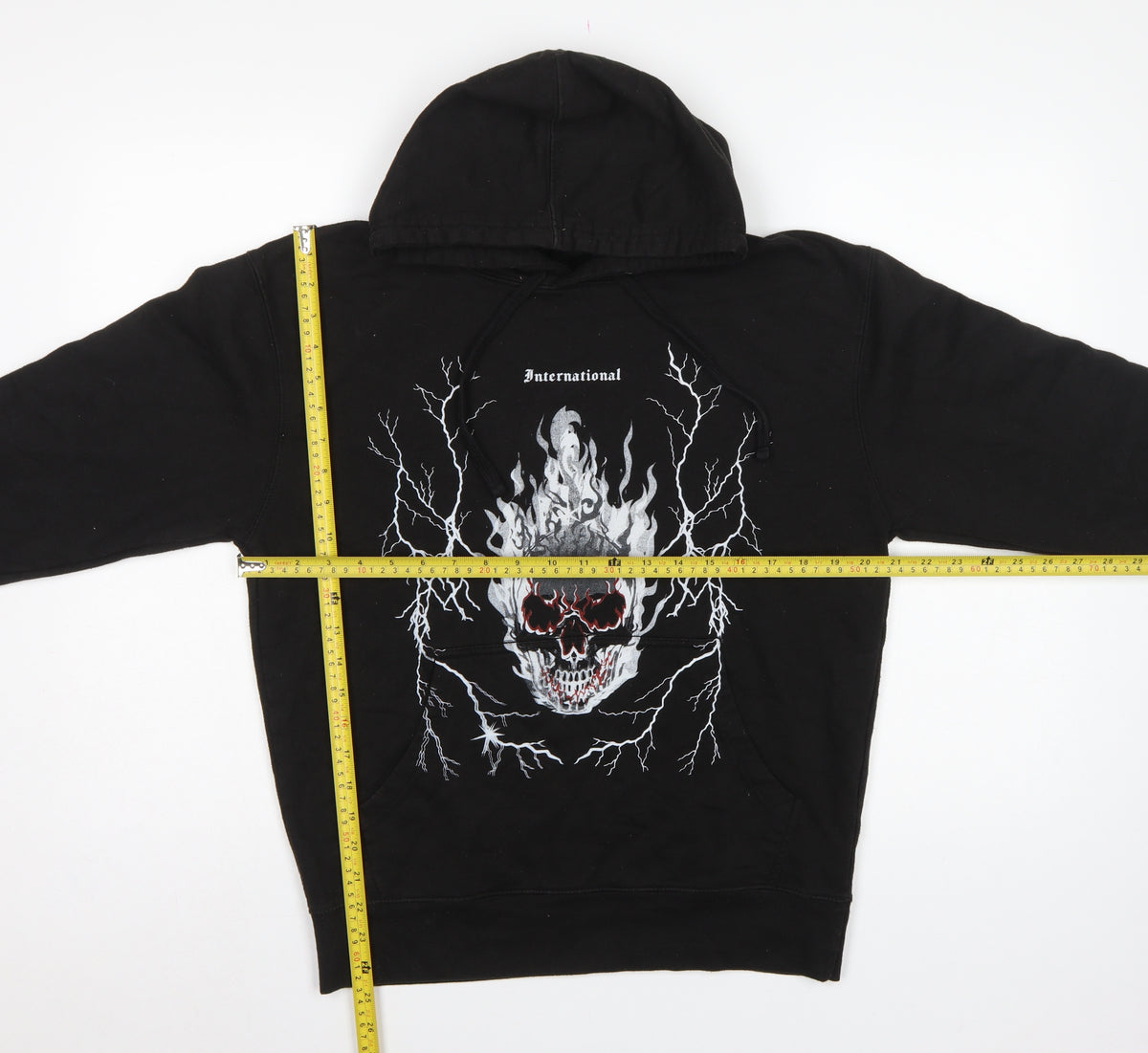 boohooMAN Men’s Black Small Skull Graphic Pullover Hoodie Gothic