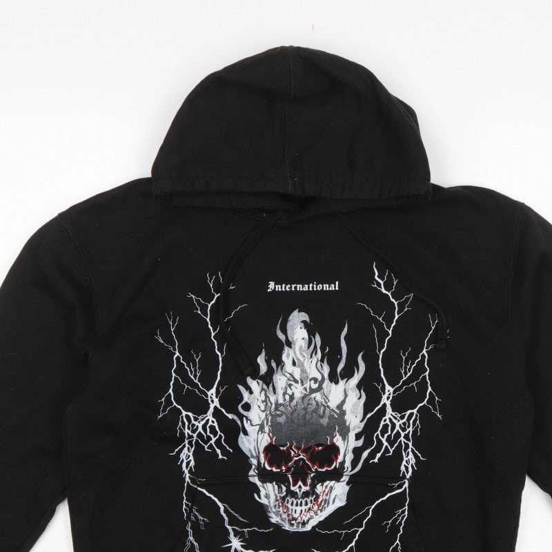 boohooMAN Men’s Black Small Skull Graphic Pullover Hoodie Gothic