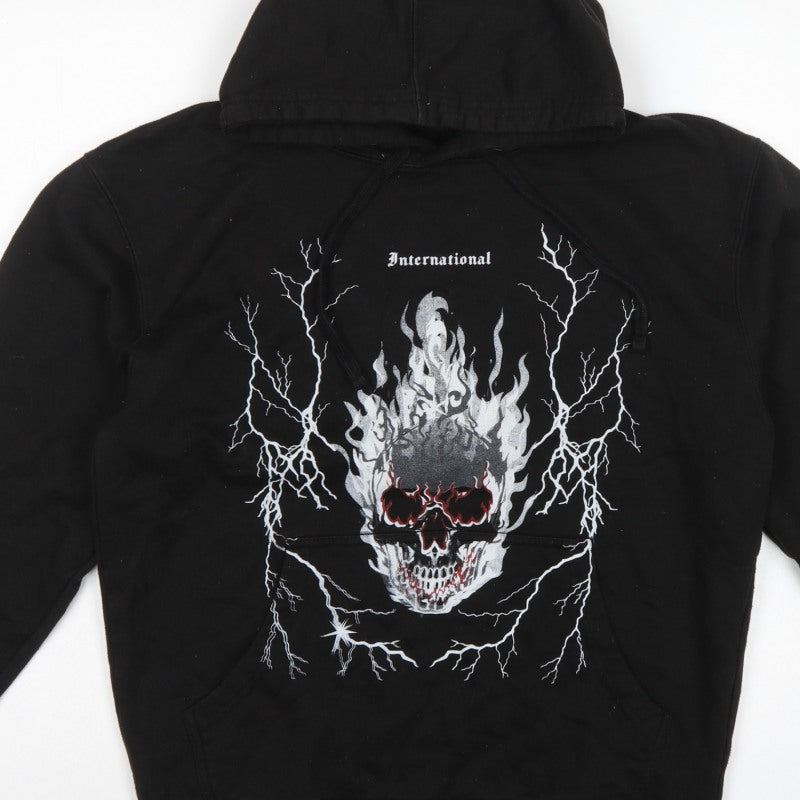 boohooMAN Men’s Black Small Skull Graphic Pullover Hoodie Gothic