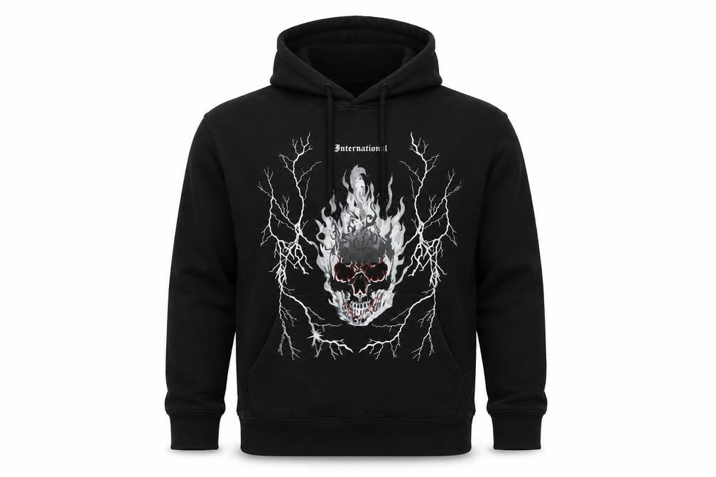 boohooMAN Men’s Black Small Skull Graphic Pullover Hoodie Gothic