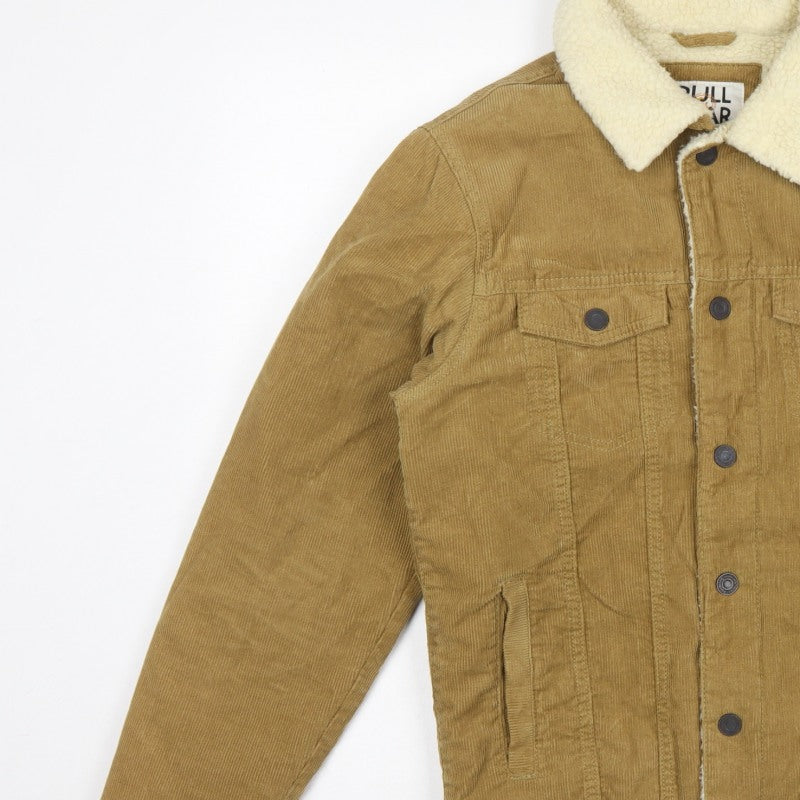 Pull&Bear Men's Brown S Corduroy Sherpa Lined Button Jacket