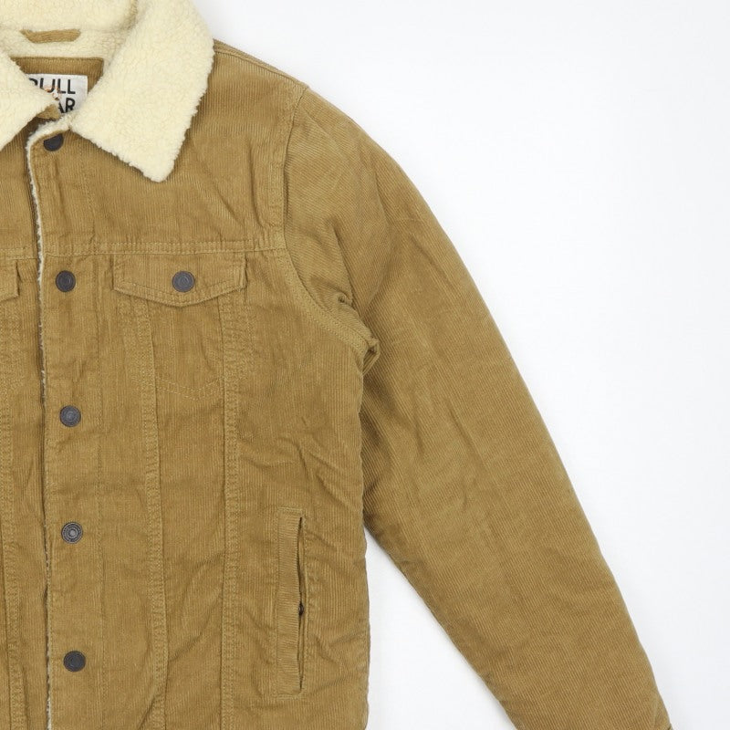 Pull&Bear Men's Brown S Corduroy Sherpa Lined Button Jacket