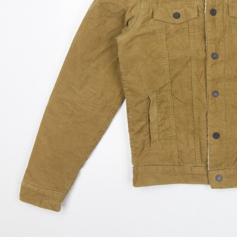 Pull&Bear Men's Brown S Corduroy Sherpa Lined Button Jacket