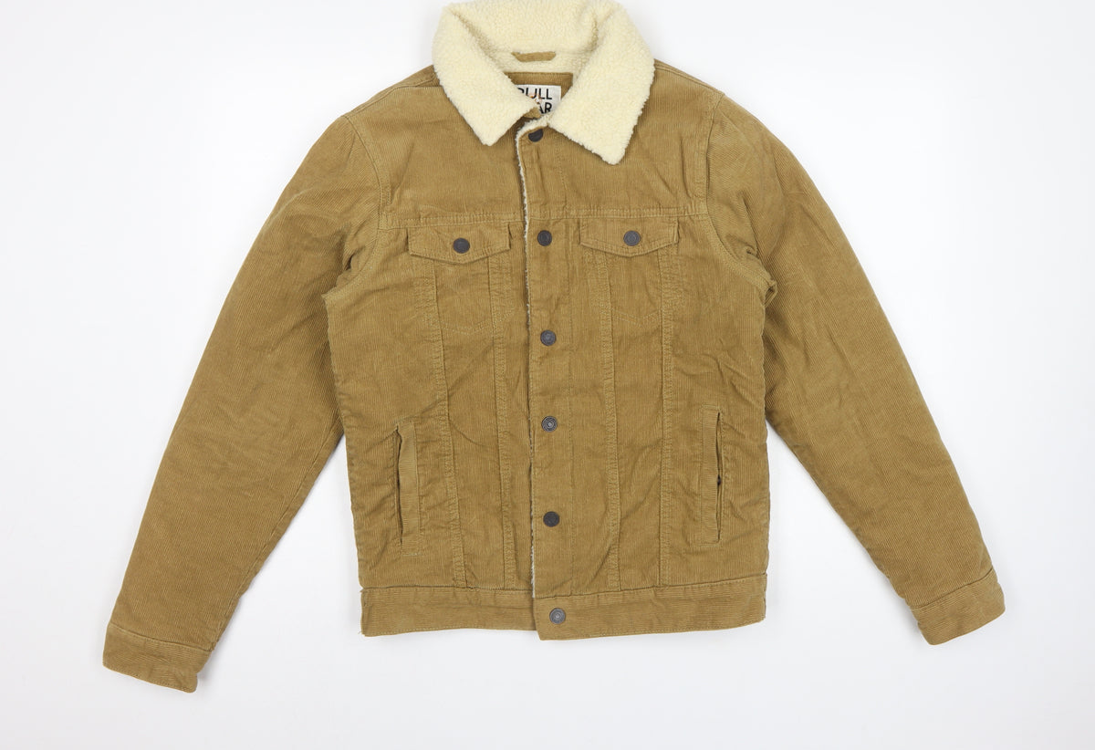 Pull&Bear Men's Brown S Corduroy Sherpa Lined Button Jacket