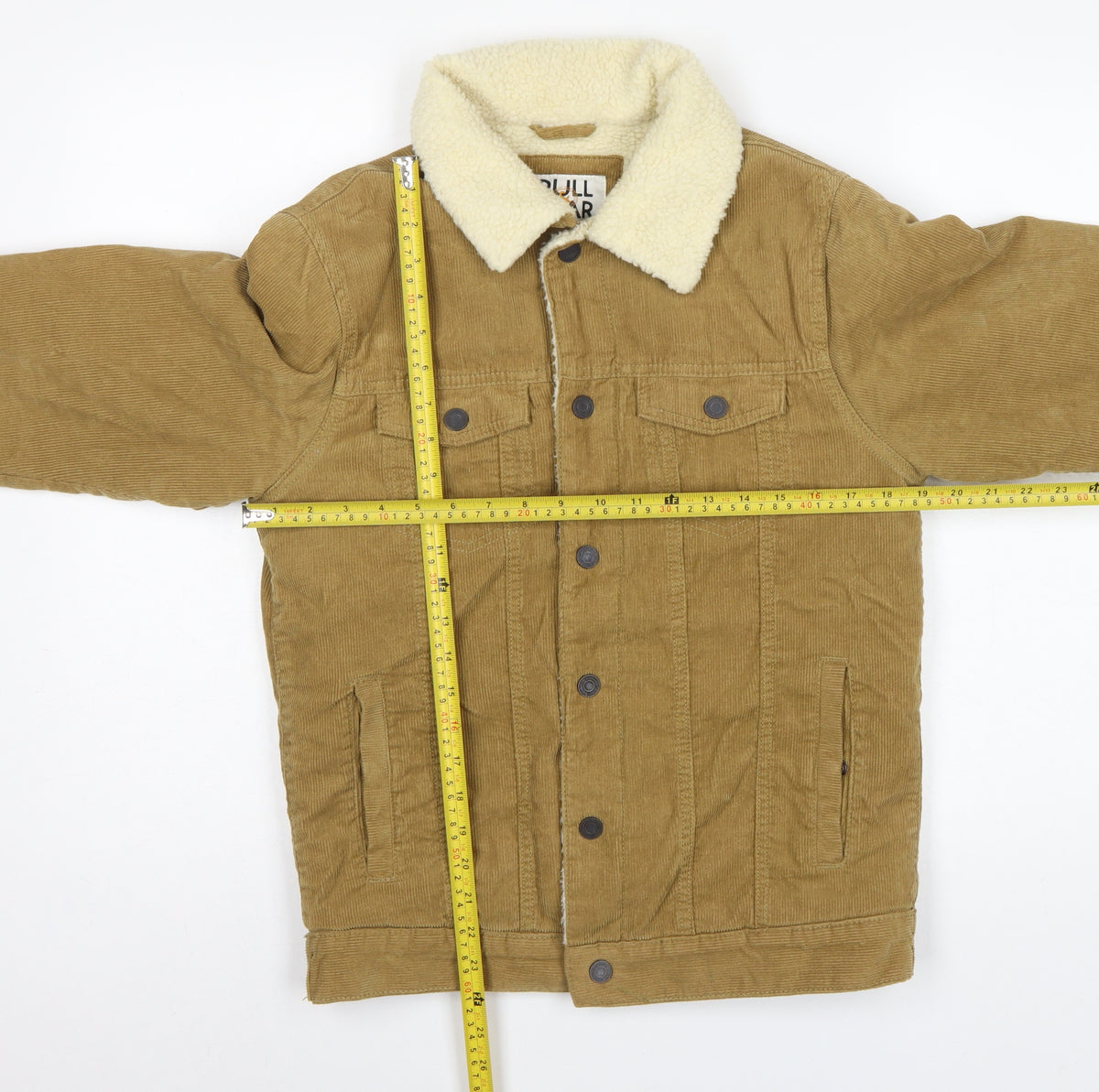 Pull&Bear Men's Brown S Corduroy Sherpa Lined Button Jacket