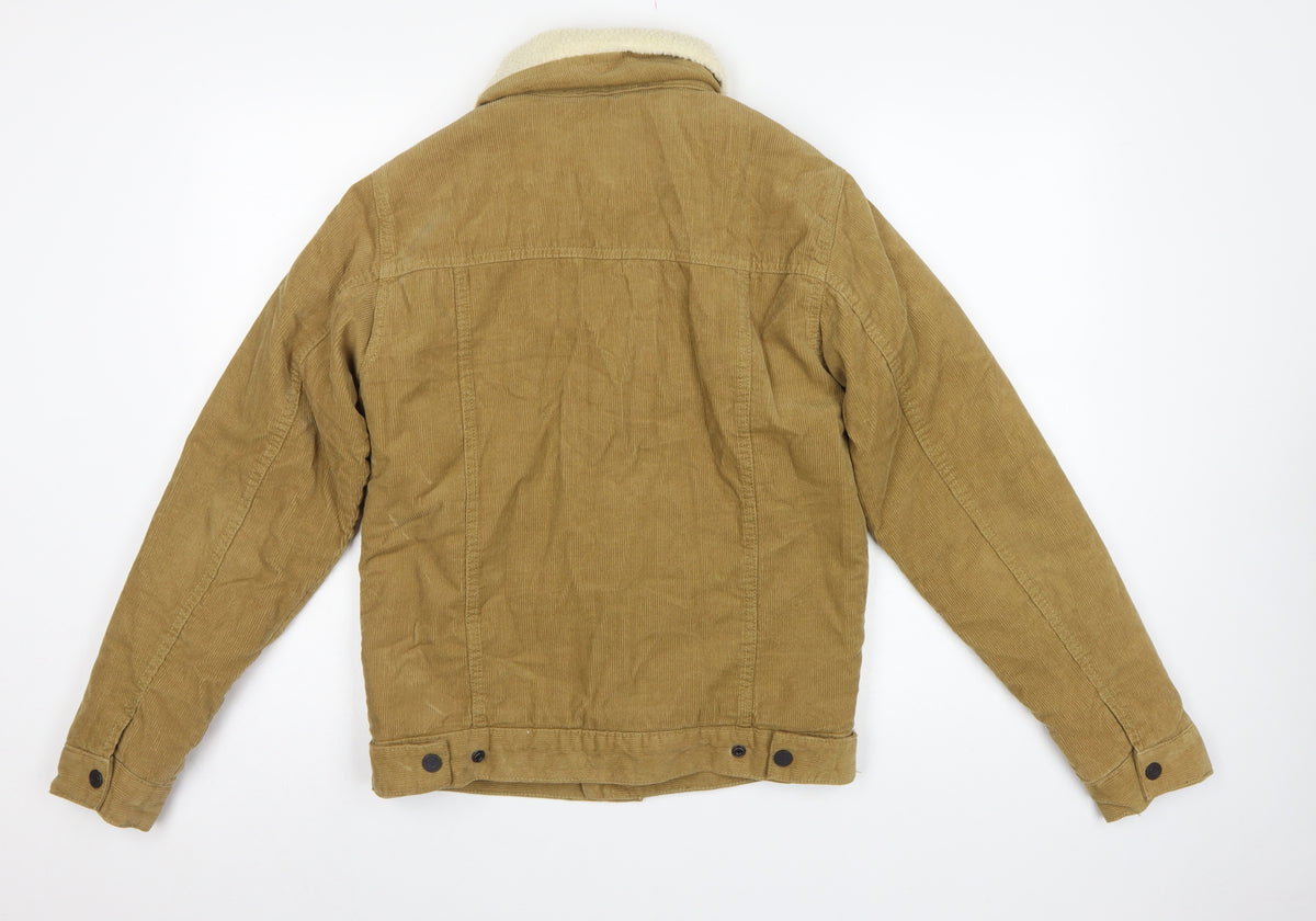 Pull&Bear Men's Brown S Corduroy Sherpa Lined Button Jacket