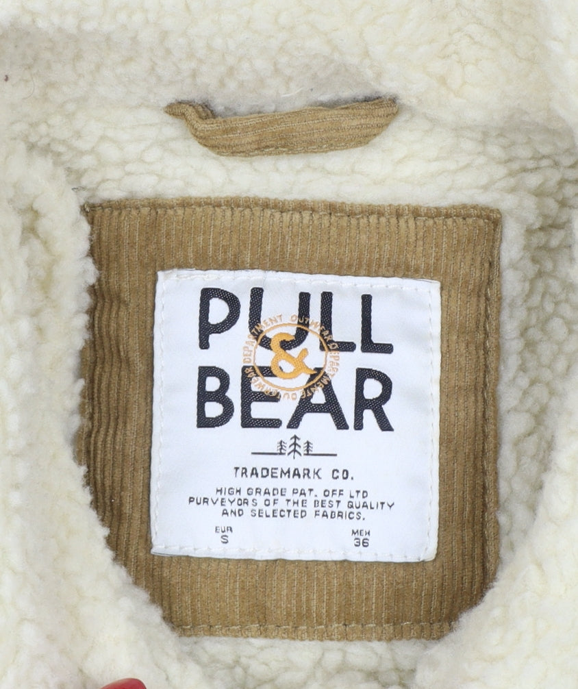 Pull&Bear Men's Brown S Corduroy Sherpa Lined Button Jacket
