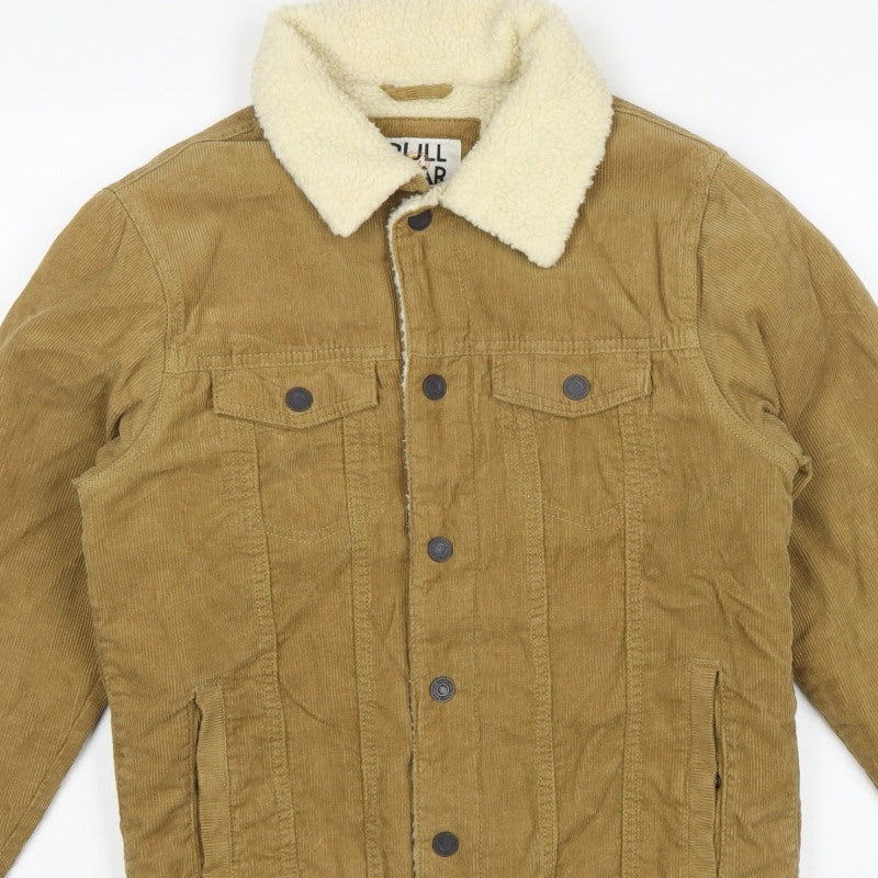 Pull&Bear Men's Brown S Corduroy Sherpa Lined Button Jacket