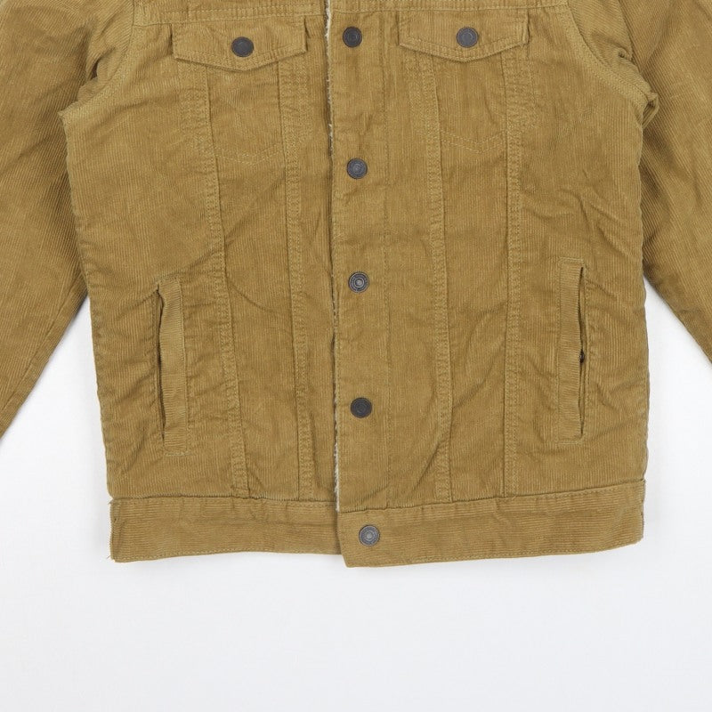Pull&Bear Men's Brown S Corduroy Sherpa Lined Button Jacket