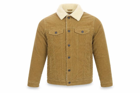 Pull&Bear Men's Brown S Corduroy Sherpa Lined Button Jacket