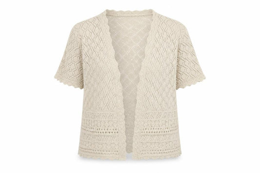 Isle Women's Beige Size 14-16 Open Knit Short Sleeve Cardigan