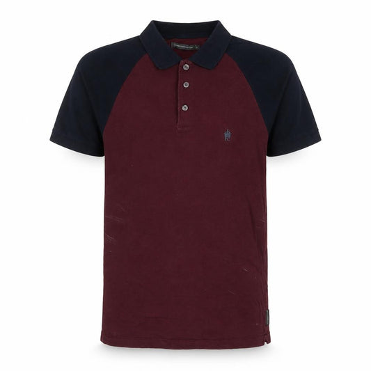 French Connection Men’s S Burgundy Navy Colourblock Logo Polo Shirt