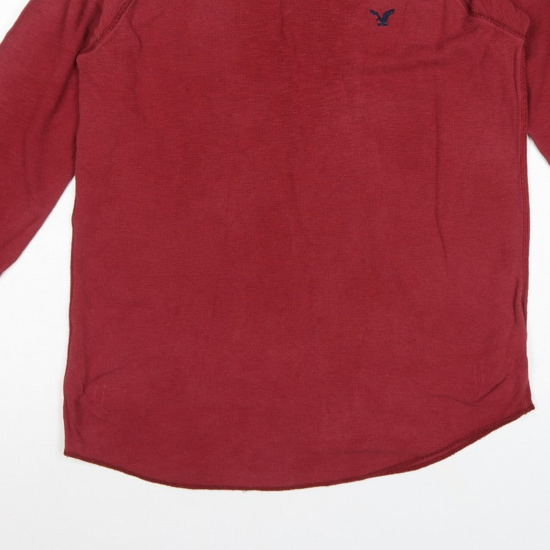 American Eagle Men Red L Thermal Long Sleeve Crew Neck T-Shirt