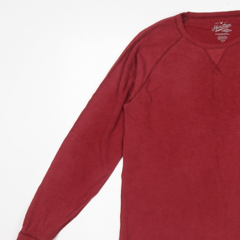 American Eagle Men Red L Thermal Long Sleeve Crew Neck T-Shirt
