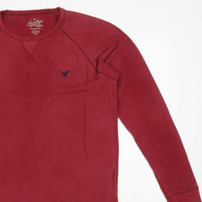 American Eagle Men Red L Thermal Long Sleeve Crew Neck T-Shirt