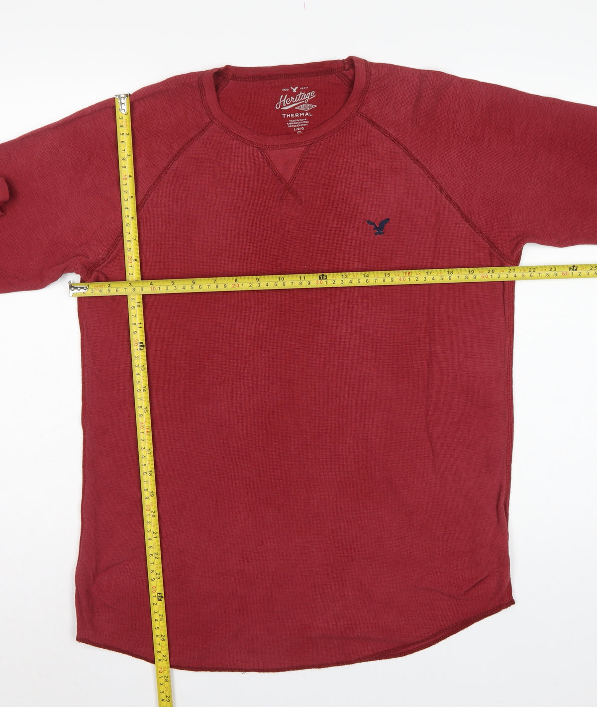 American Eagle Men Red L Thermal Long Sleeve Crew Neck T-Shirt