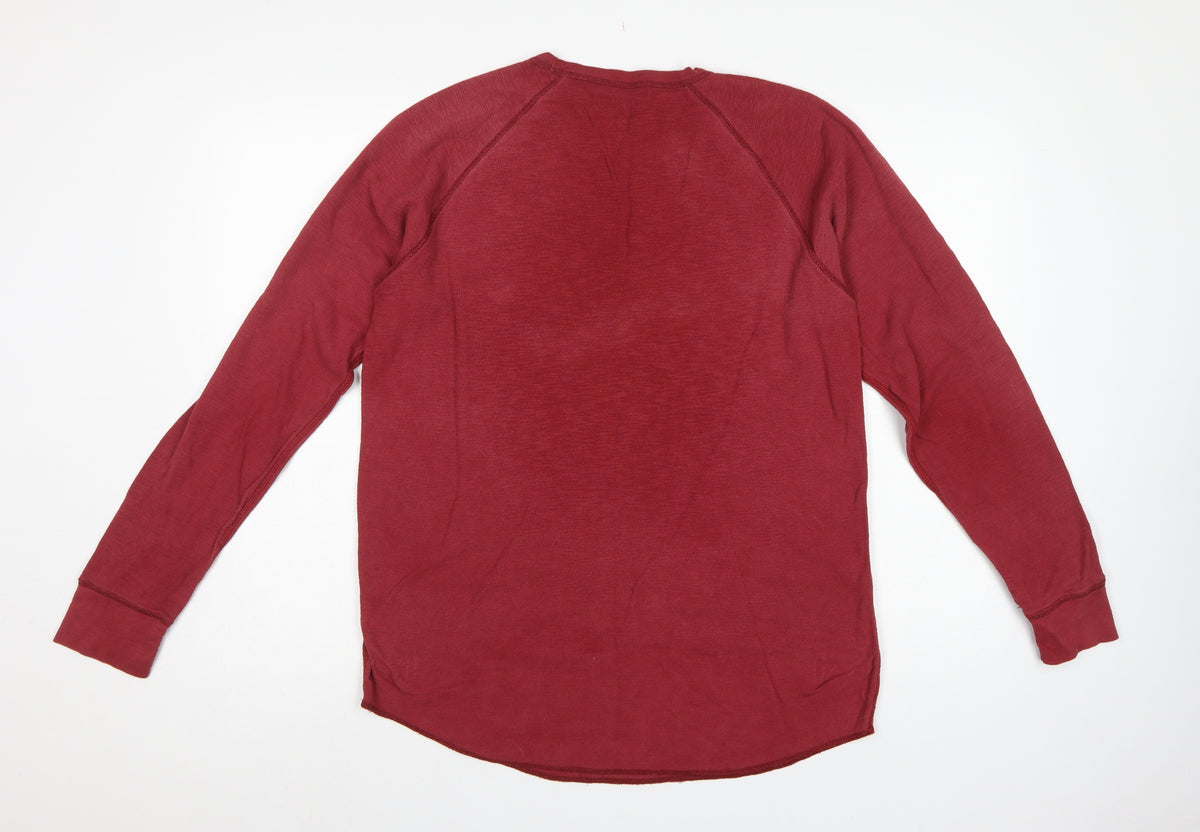 American Eagle Men Red L Thermal Long Sleeve Crew Neck T-Shirt
