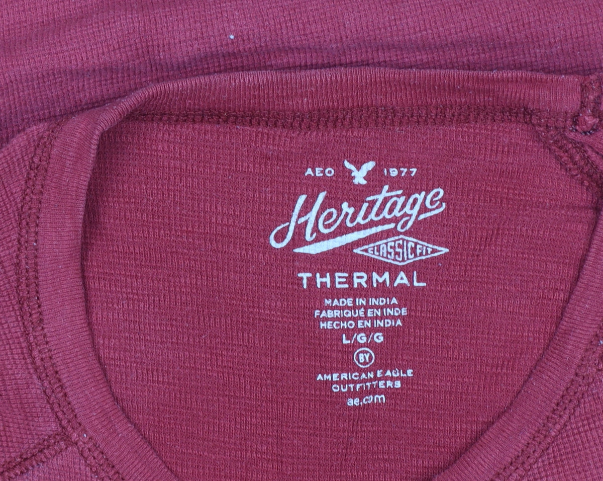 American Eagle Men Red L Thermal Long Sleeve Crew Neck T-Shirt