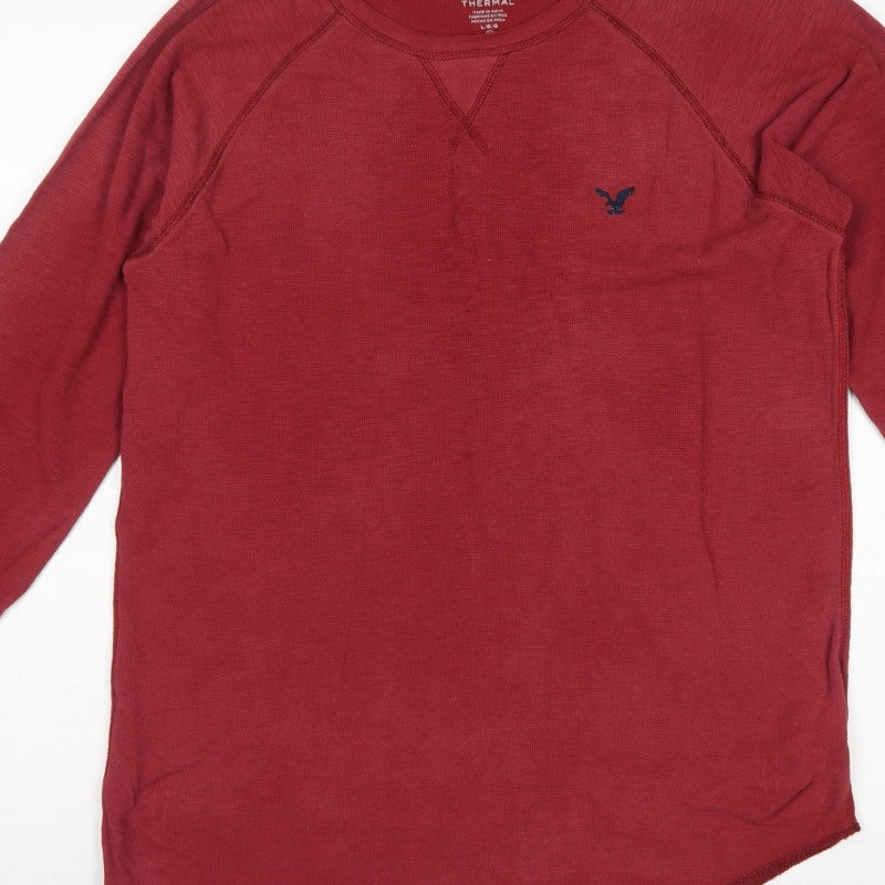 American Eagle Men Red L Thermal Long Sleeve Crew Neck T-Shirt