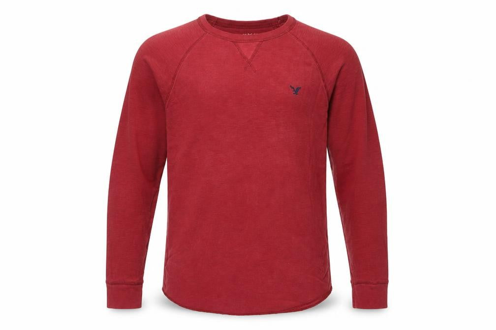 American Eagle Men Red L Thermal Long Sleeve Crew Neck T-Shirt