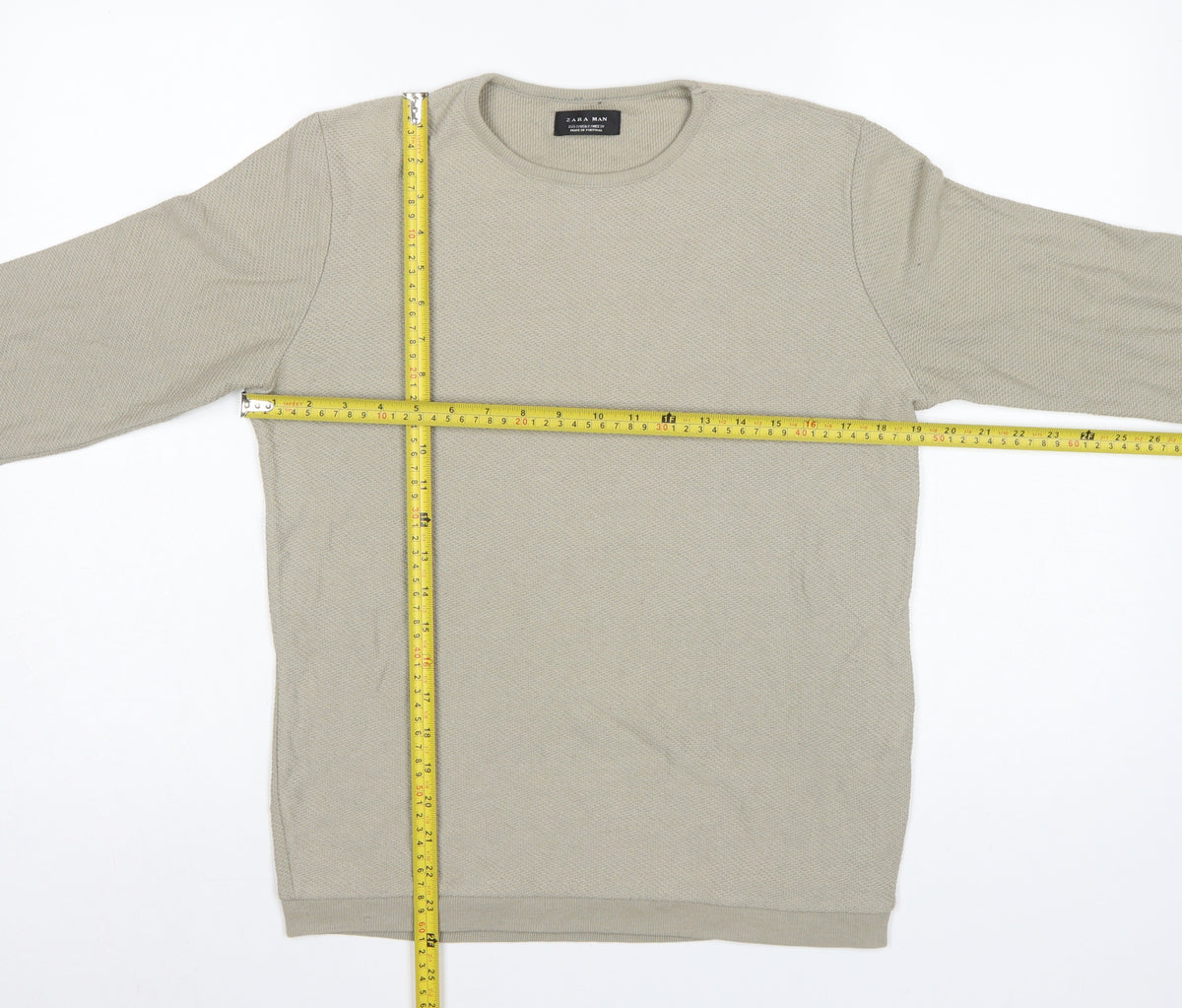 Zara Man Beige Cotton Blend Knit Crew Neck Pullover Jumper Size S