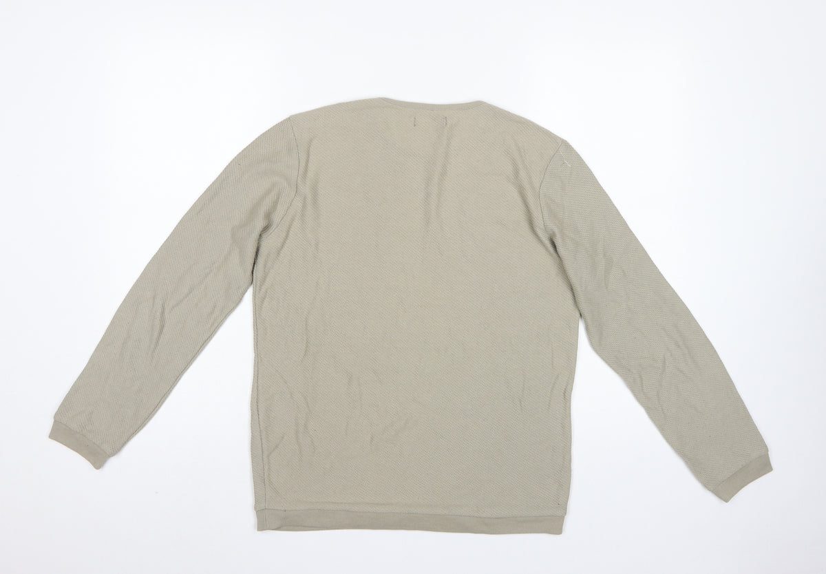 Zara Man Beige Cotton Blend Knit Crew Neck Pullover Jumper Size S