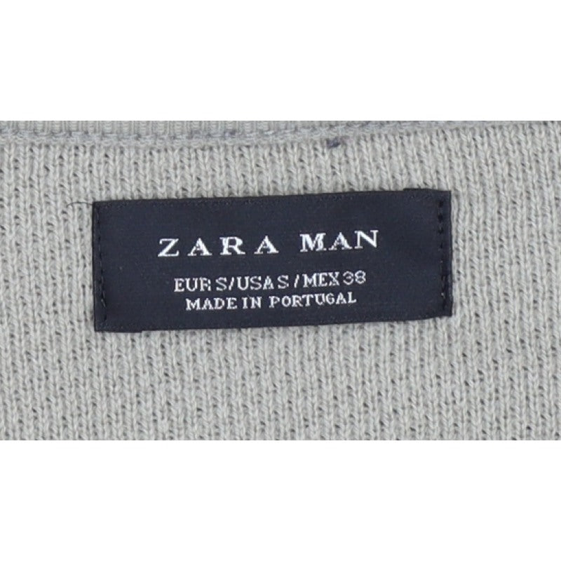 Zara Man Beige Cotton Blend Knit Crew Neck Pullover Jumper Size S