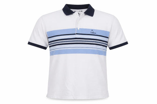 Head Men's White Blue Striped Logo Polo Shirt L Short Sleeve