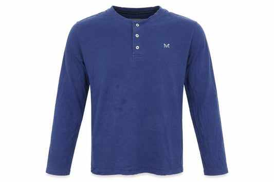 Crew Clothing Company Men Blue M Long Sleeve Cotton Henley Logo T-Shirt