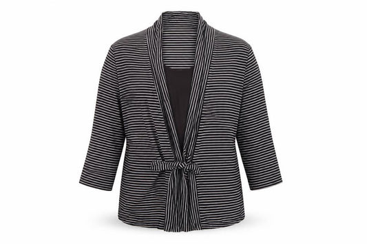 CC Women’s Black White Striped XL Wrap Jersey Long Sleeve Blouse