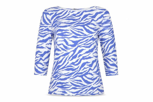 Marks & Spencer Women Blue Zebra Print Jersey Top UK 12 3/4 Sleeve