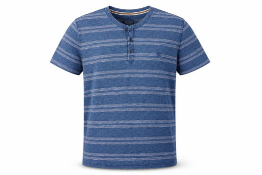 FatFace Men's Blue Striped Cotton Henley T-Shirt XL Short Sleeve