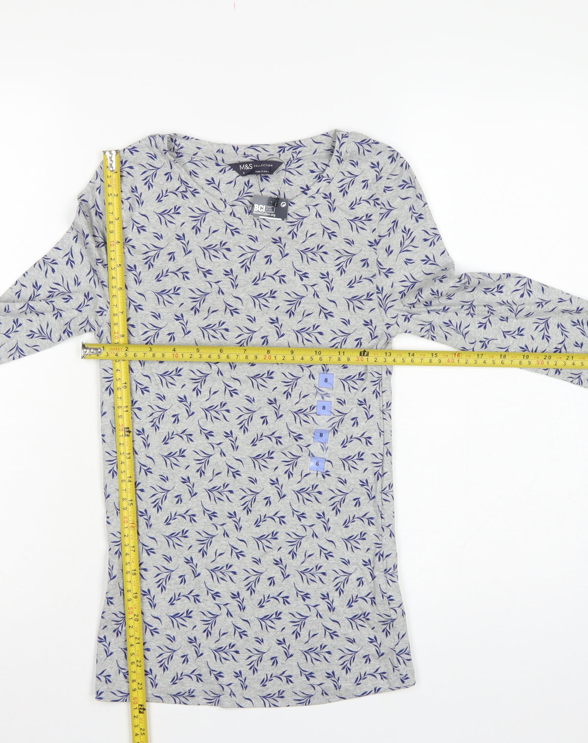 Marks & Spencer Women's Grey Leaf Print Basic Jersey Top UK 8