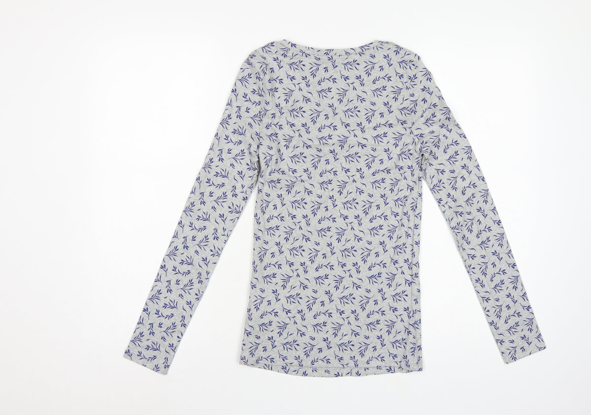 Marks & Spencer Women's Grey Leaf Print Basic Jersey Top UK 8