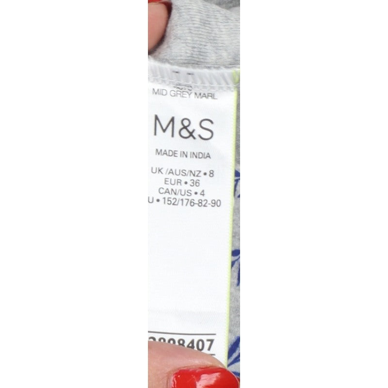 Marks & Spencer Women's Grey Leaf Print Basic Jersey Top UK 8
