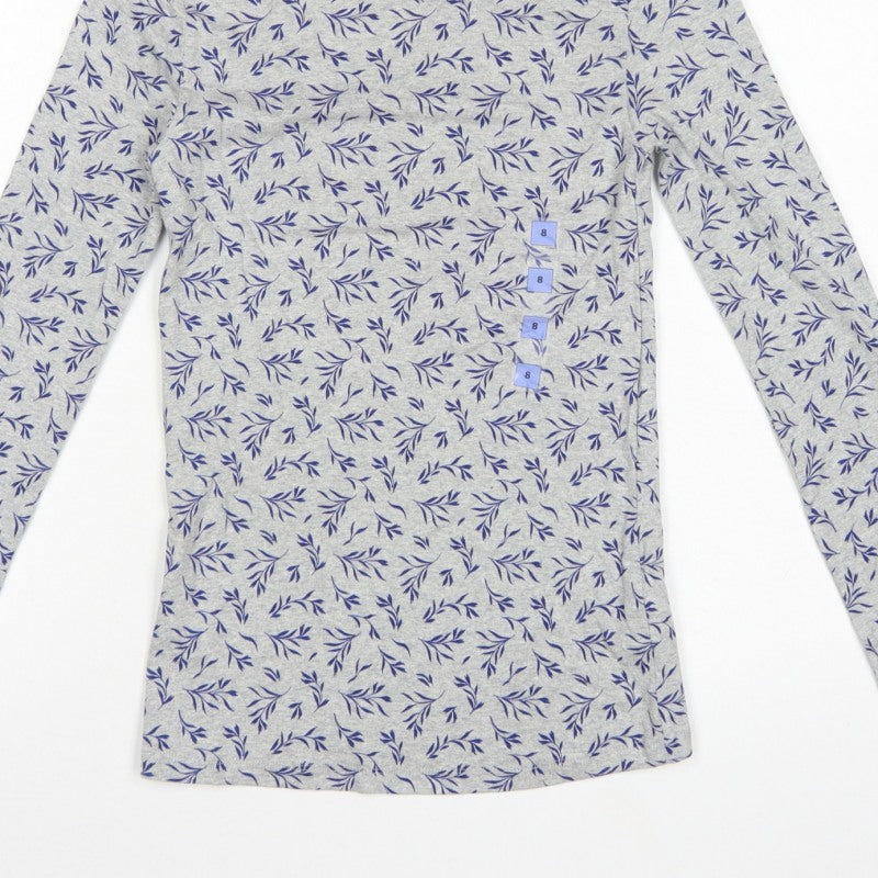 Marks & Spencer Women's Grey Leaf Print Basic Jersey Top UK 8