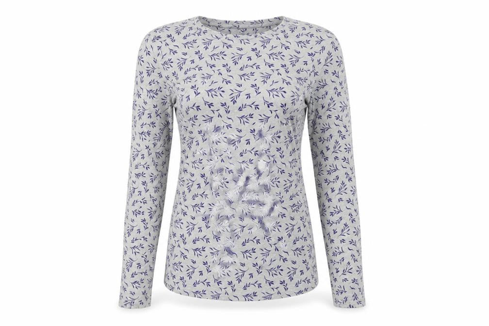 Marks & Spencer Women's Grey Leaf Print Basic Jersey Top UK 8